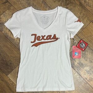 COLOSSEUM ATHLETICS University of Texas White V-Neck Women's Tee, Size M, NWT